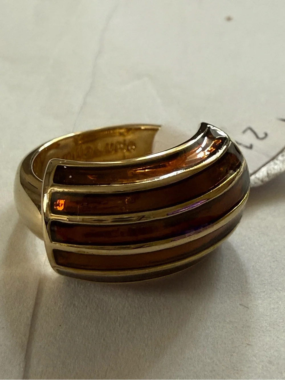 Gold-Tone Amber Enamel Women’s Statement Ring